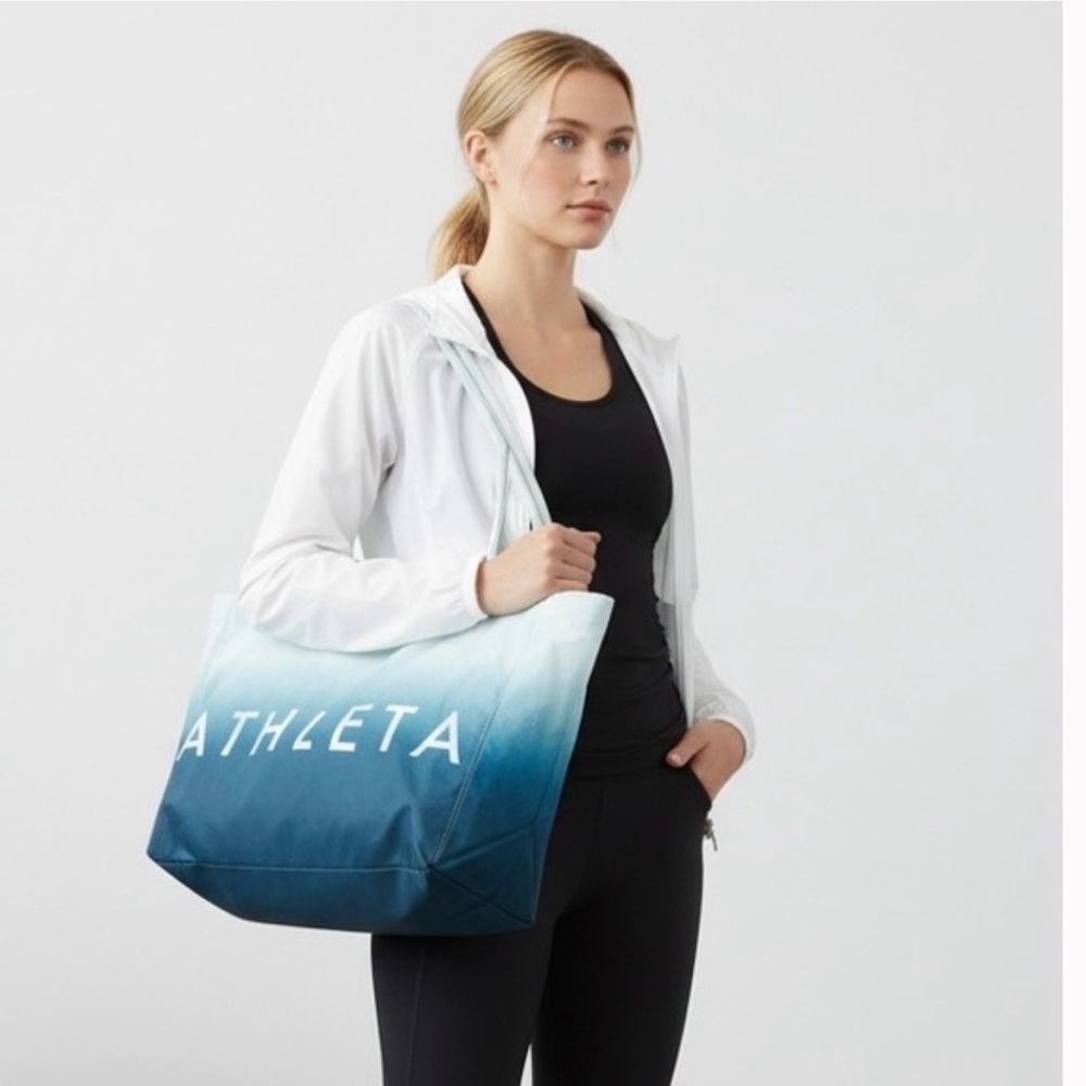 ATHLETA Ombré Newport Canvas Tote - Teal and White